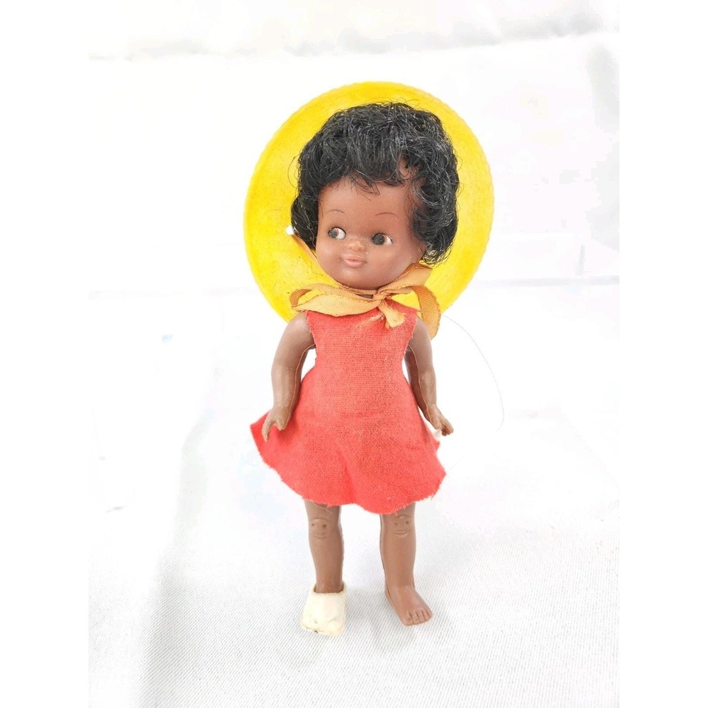 Vintage 60's African American Side Eye dress Doll Hat Rare Black Hair Hong Kong